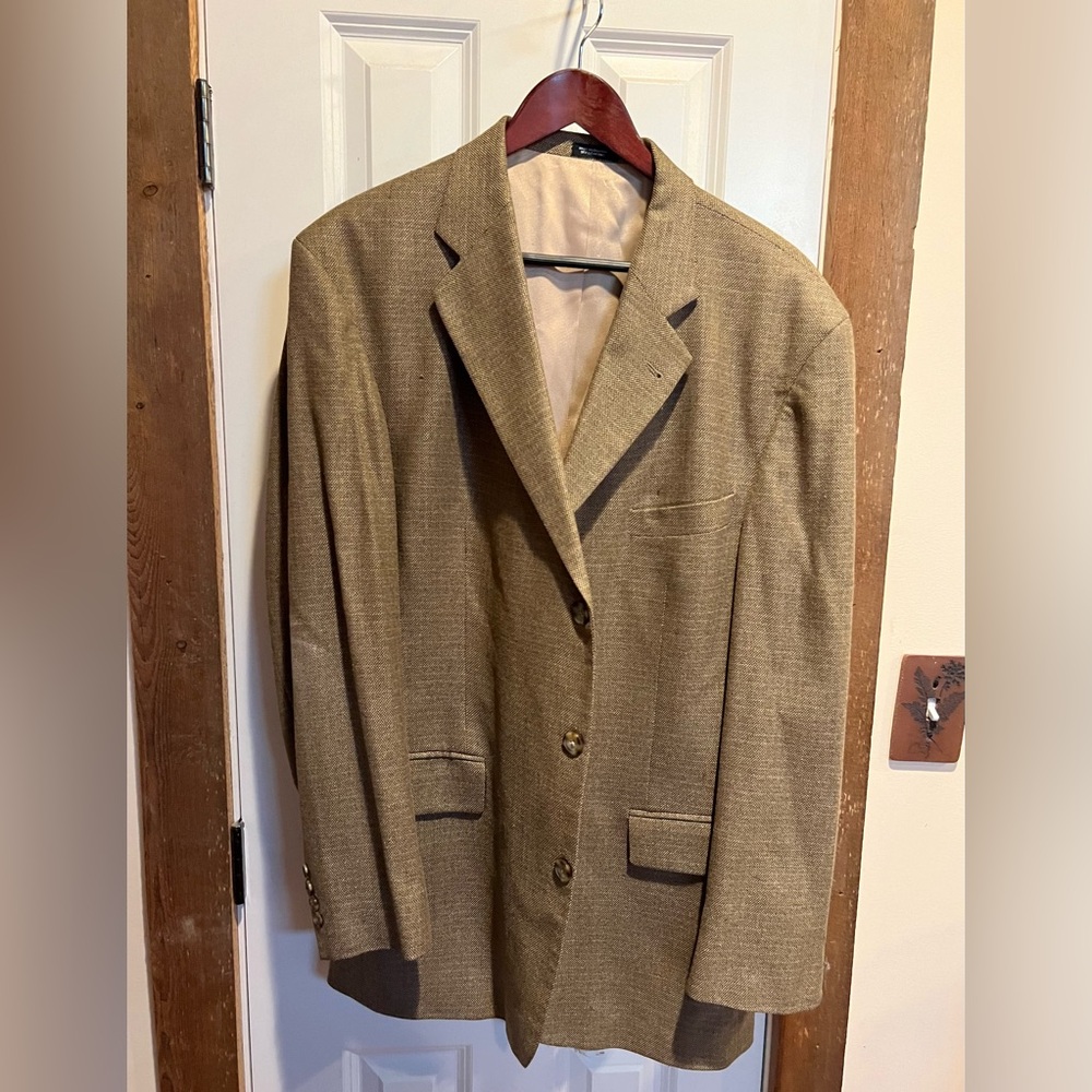 Oscar de la Renta tan tweed men's sport coat, 46L, excellent condition